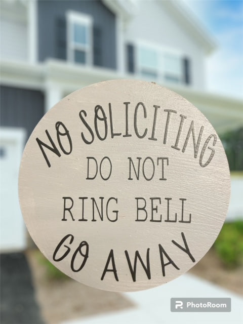 Round Wood No Soliciting Sign - Fits around most camera doorbells