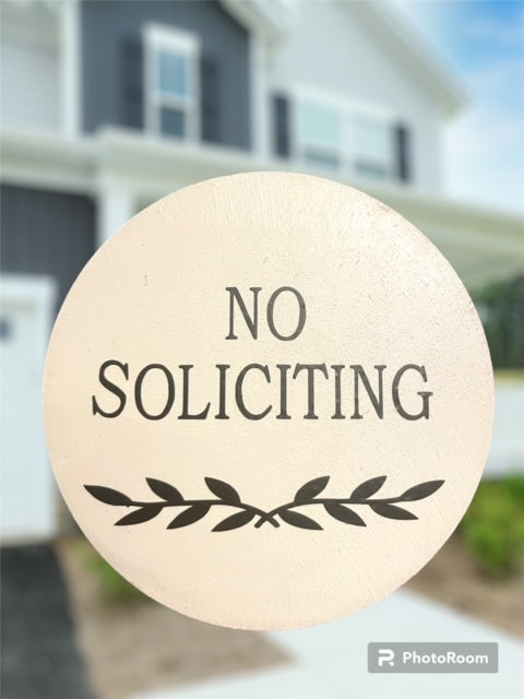 Round Wood No Soliciting Sign - Fits around most camera doorbells