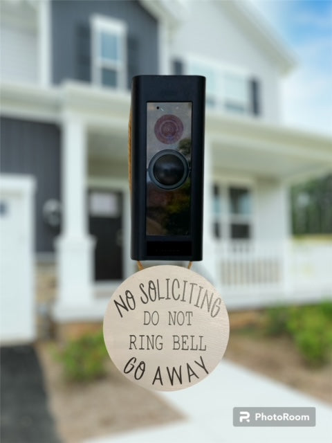 Round Wood No Soliciting Sign - Fits around most camera doorbells