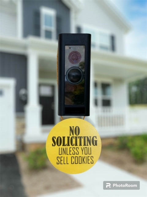 Round Wood No Soliciting Sign - Fits around most camera doorbells