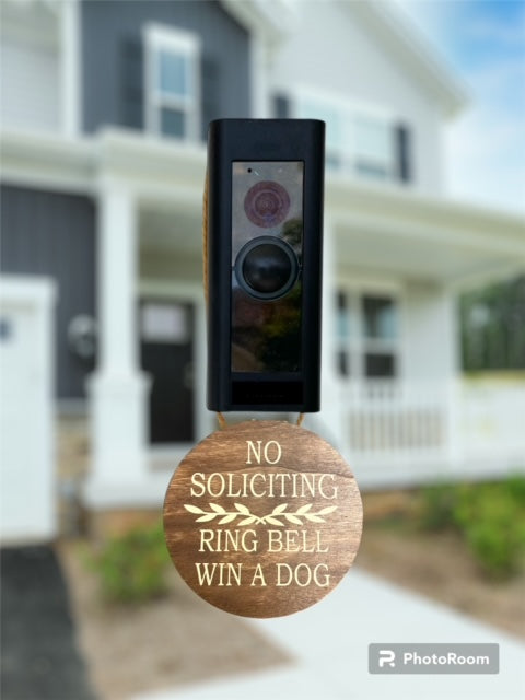 Round Wood No Soliciting Sign - Fits around most camera doorbells